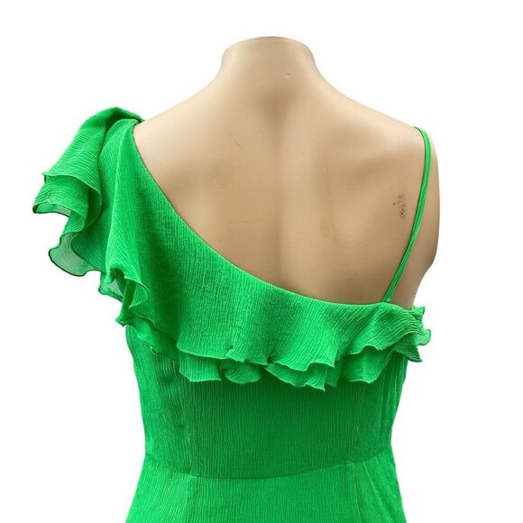 Armani Exchange Silk Green One-Shoulder Fit & Flare Ruffle Sundress Women 2 - Picture 13 of 16